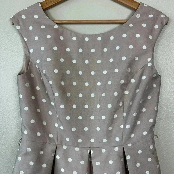 Eliza J Polka Dot Tulip Dress Taupe White Size 8 - Picture 4 of 9